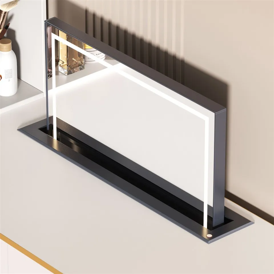 Minimalist Style Dressing Table With Hidden Electric Lift Mirror And LED Lights best